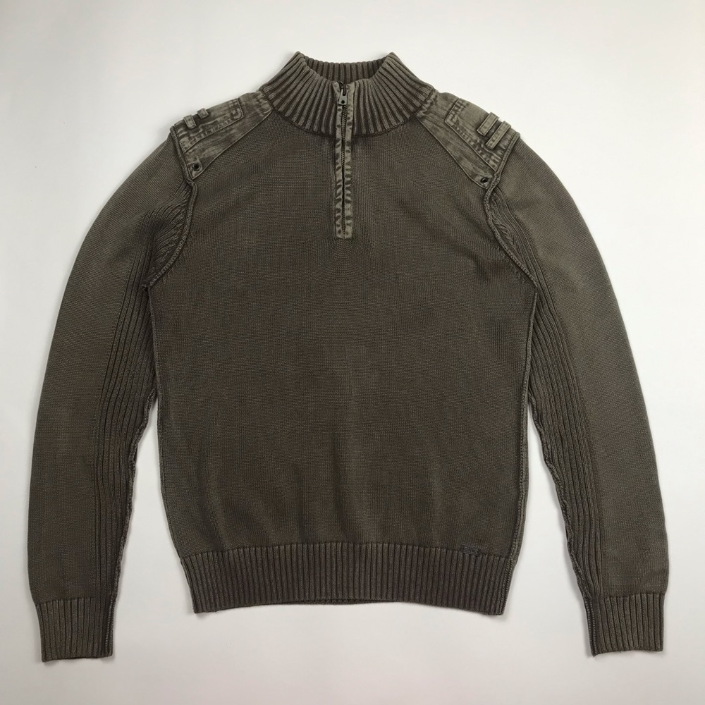 Buckle Black Military Style Slim Fit Sweater